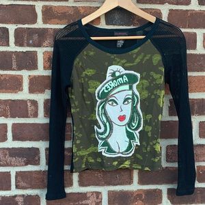 Custo Barcelona top sheer sleeves/back. Size 3/med